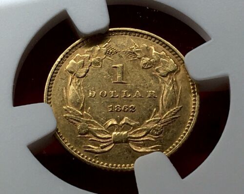 金貨 COIN 1 DOLLAR USA 1862 INDIAN HEAD PRINCESS NGC AU58 !! 硬貨_画像3