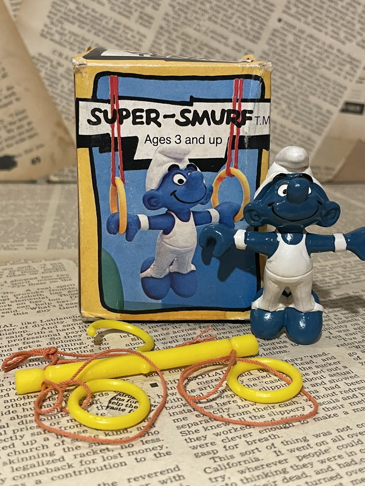 ☆1980年代/スマーフ/PVCフィギュア⑧スーパースマーフ即決ビンテージSMURFレア☆_画像1