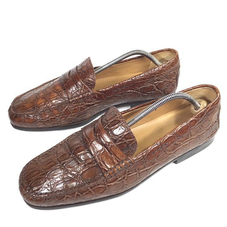 トッズ】本物 TOD'S 靴 26cm 茶 総クロコダイル コインローファー