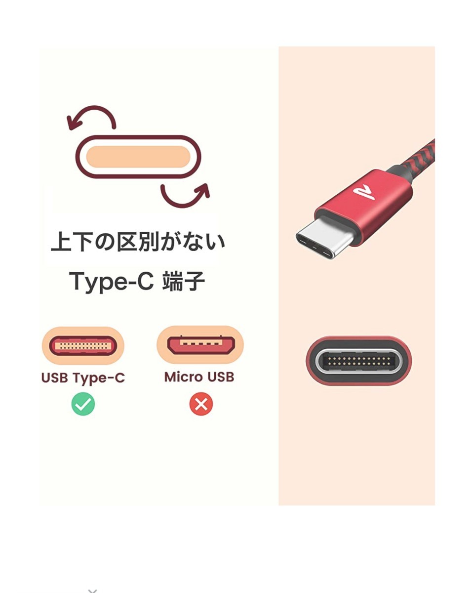 Rampow USB Type C ケーブル 1本 黒 2m 急速充電 QuickCharge3 USB3.0 usb-C