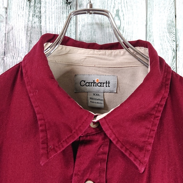 carhartt カーハート ワッペンロゴ ワークシャツ XXL 長袖 シャツ 赤 レッド ボルドー ビッグシルエット_画像4