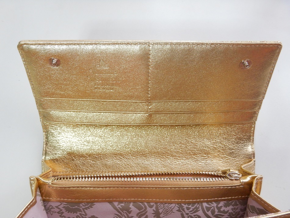 ヴィヴィアンウエストウッド Vivienne Westwood 長財布 小銭入れ ボタン レディース レザー イタリア製 ゴールド 新品 未使用