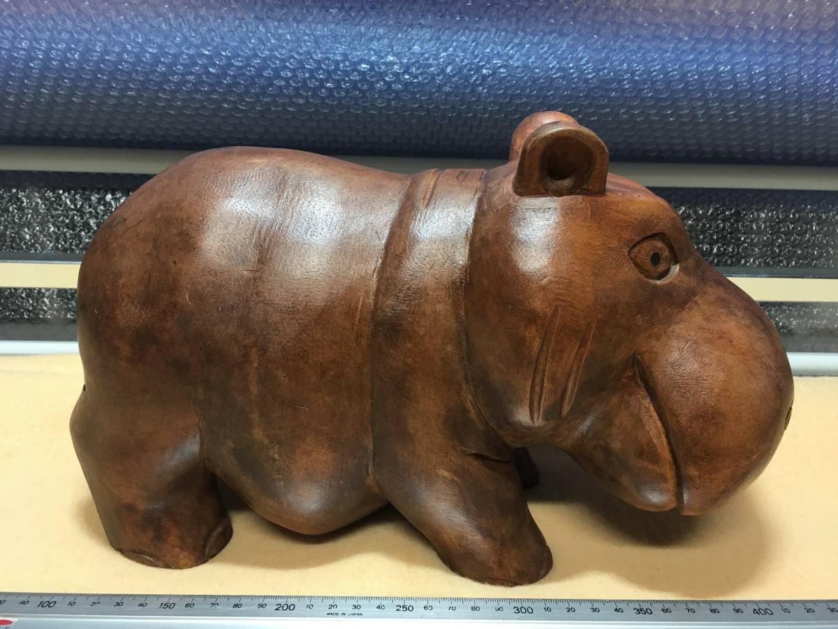 ★【逸品堂】★ リアル動物 ヒポポタマス hippopotamus カバ 河馬 かば 木彫 彫刻 木造 アジアン雑貨 特大 カバさん 木彫り 珍品 無垢 置物