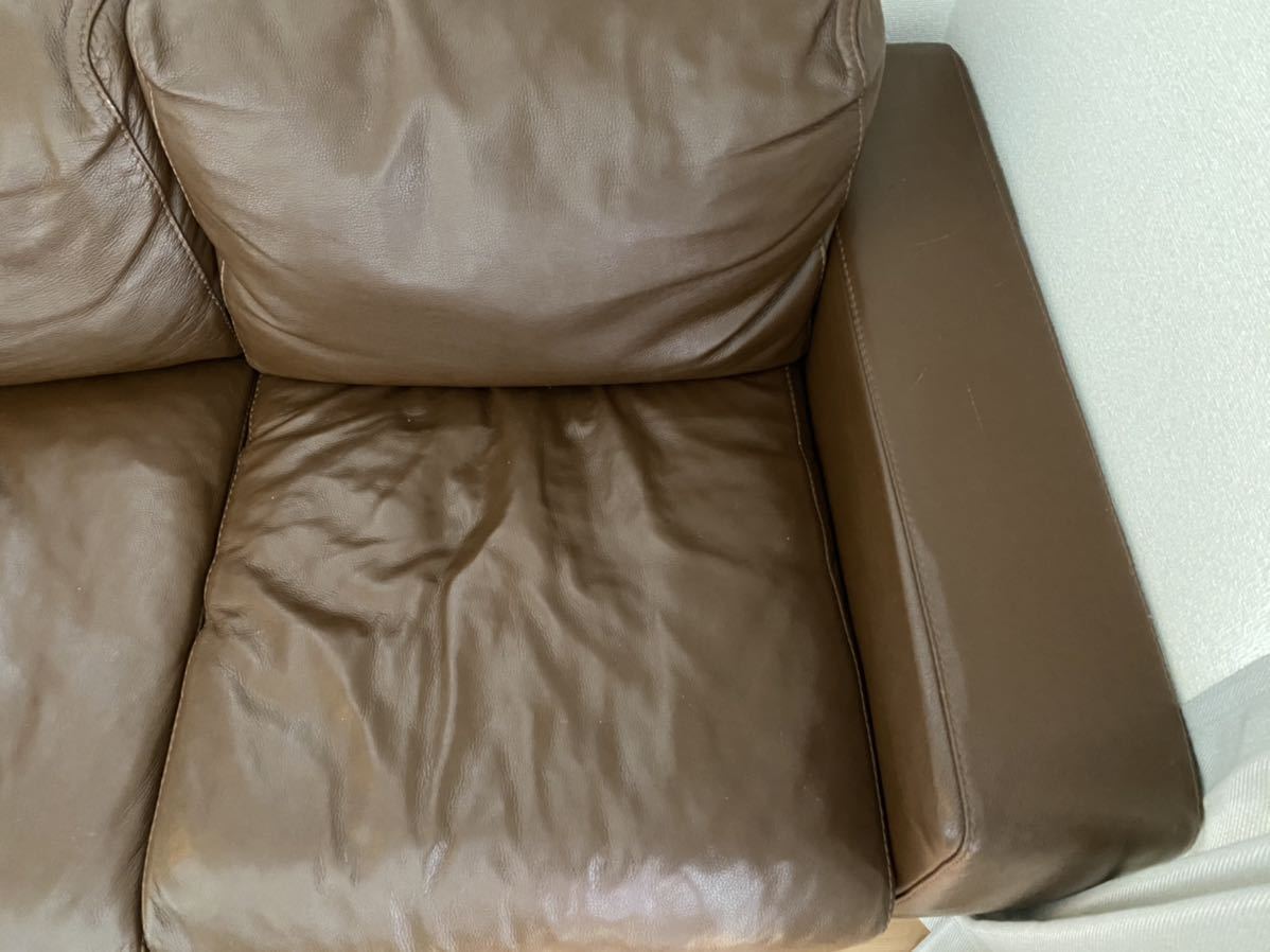  beautiful goods * Muji Ryohin MUJI 2 -seater leather sofa 2 seater . sofa Brown leather trim wide arm masterpiece 
