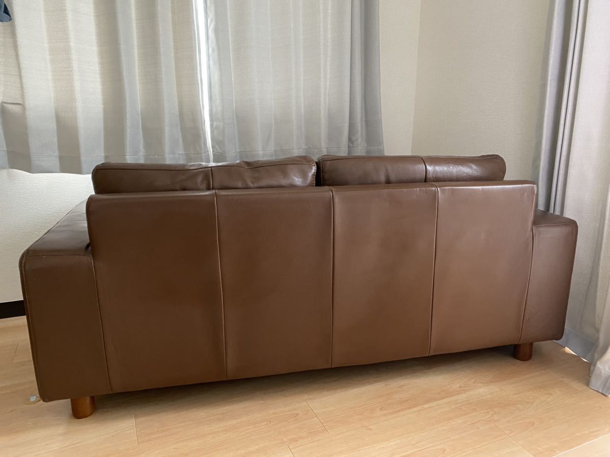  beautiful goods * Muji Ryohin MUJI 2 -seater leather sofa 2 seater . sofa Brown leather trim wide arm masterpiece 