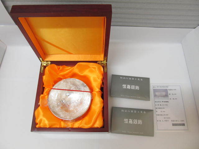 ◆未使用品 中国 純銀製 銀杯 銀碗 銀器 112.72g 箱付き シルバー 龍 鳳凰/3809SE