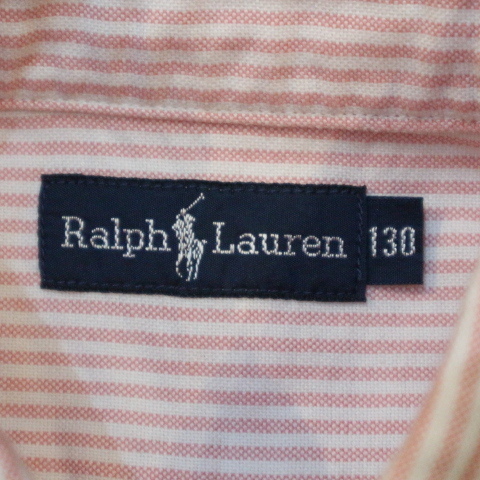 Polo Ralph Lauren キッズ 半袖 ボタンダウンシャツ 130 ピンク ストライプ ポロ ラルフローレン 子供服 ベビー kids 男の子 女の子_画像4