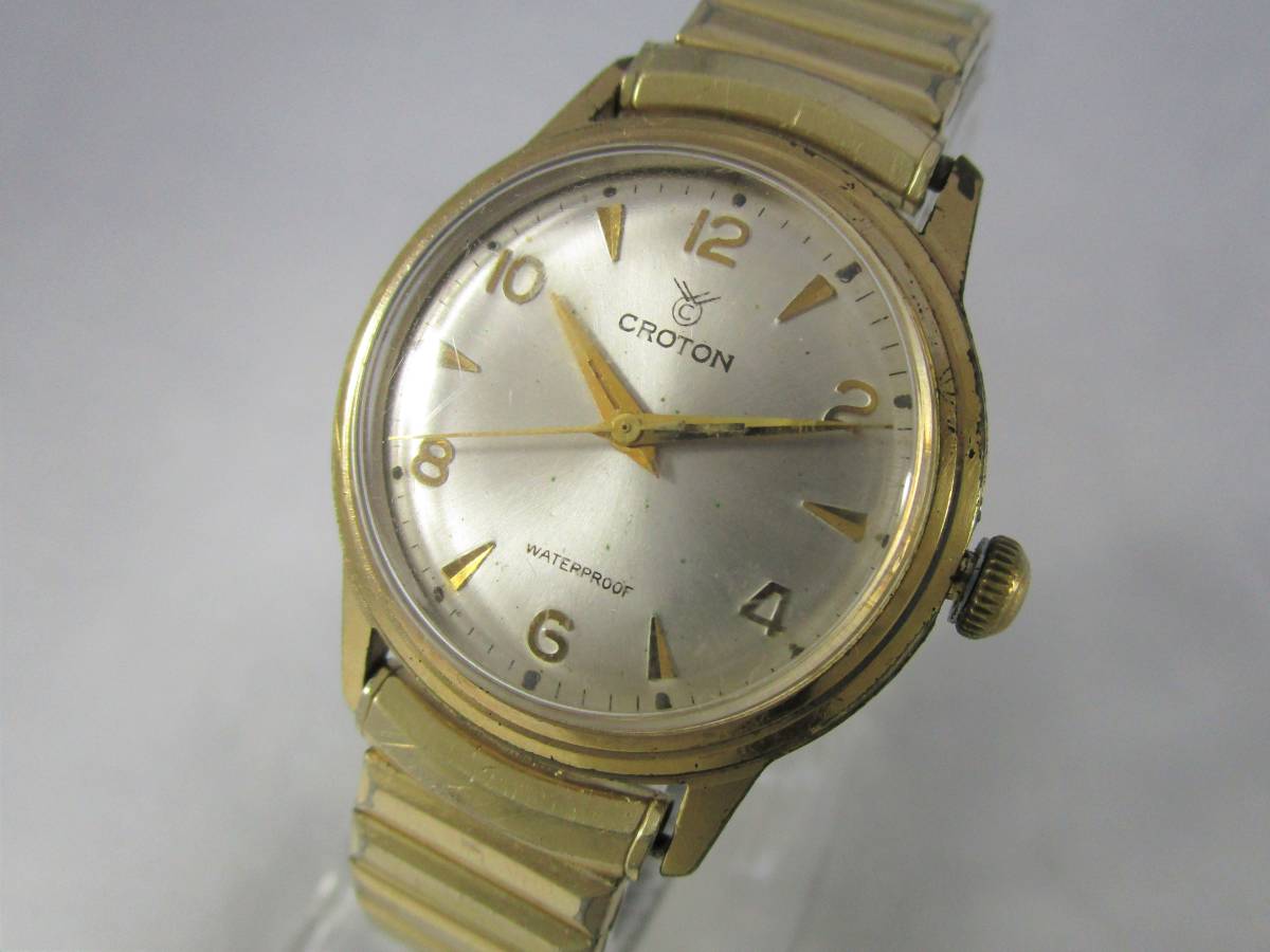 1960年代 CROTON クロトン アンティーク ビンテージ 手巻き 腕時計 ゴールド 金色 男性用 ウォッチ ベルト バンド アメリカ ヴィンテージ