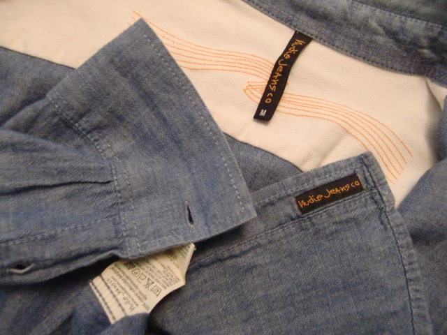 送料無料 ポルトガル製 Nudie Jeans ヌーディージーンズ M デニム シャンブレー シャツ ユーロ ワークシャツ ジャケット ブルゾン 定価2万 _画像7