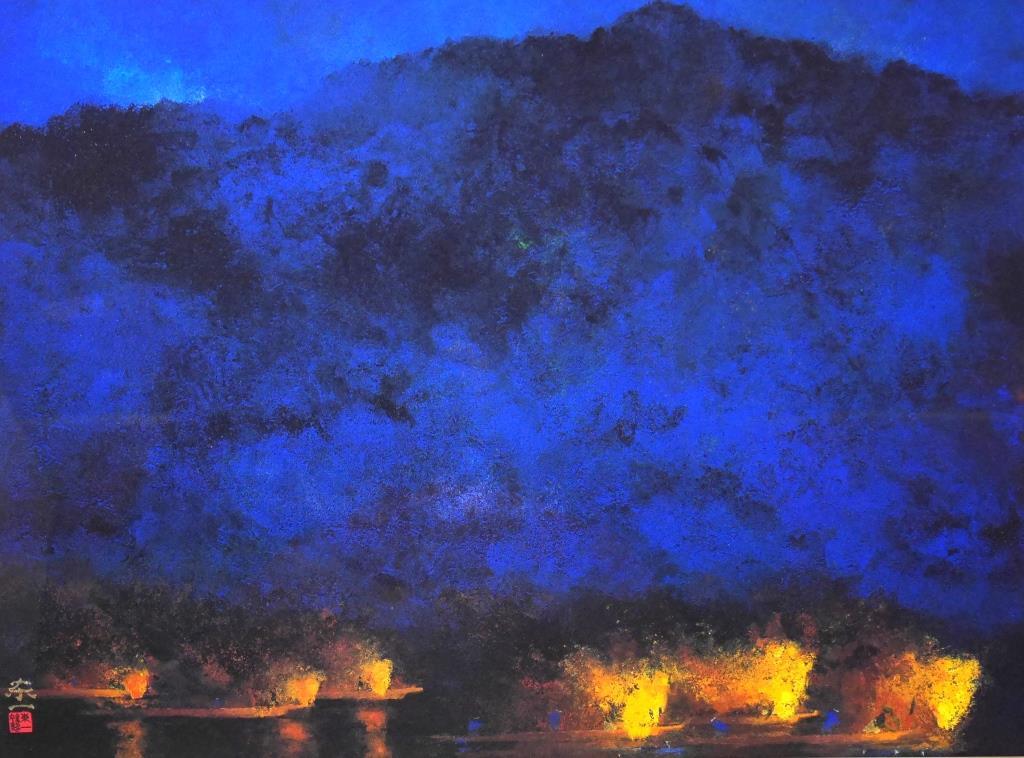 Yahoo!オークション - 加藤東一『漁火』 岩絵具風工芸画 版上 Yahoo!オークション - 加藤東一『漁火』 岩絵具風工芸画 版上