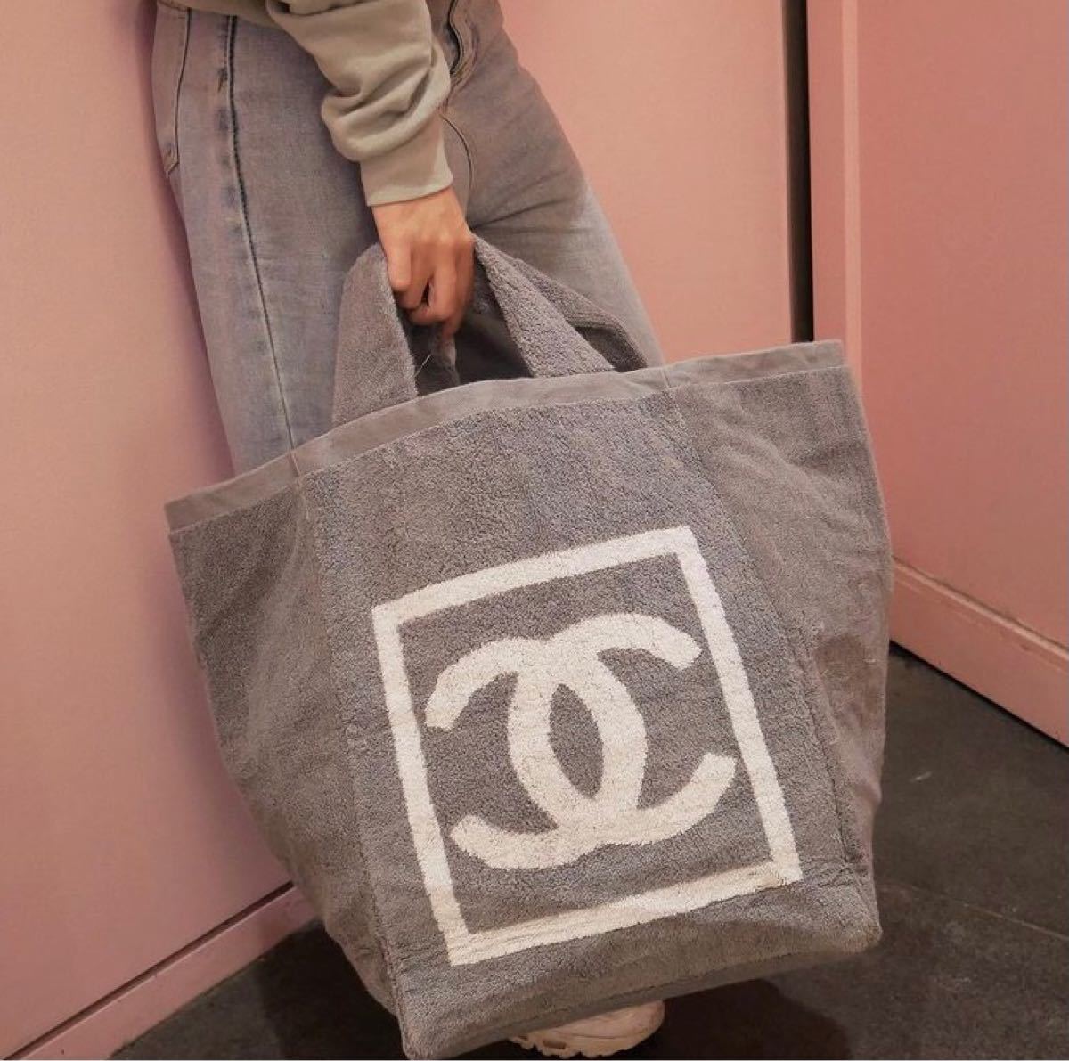 CHANEL シャネル トートバッグ パイル生地 レディース グレー CHANEL シャネル トートバッグ パイル生地 レディース グレー