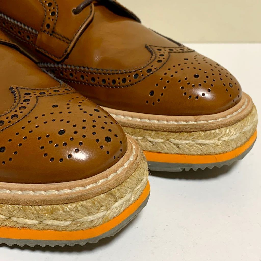 ☆良品 プラダ PRADA エスパドリーユ ウイングチップ プラットフォーム シューズ ブラウン size 35 イタリア製 厚底 革靴
