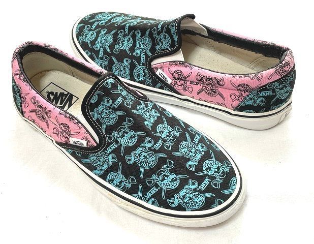 バンズ スニーカー スリッポン VANS Classic Slip-on パイレーツ スカル VANDOREN コンビ 黒/ピンク サイズ28.0 [m-0125]