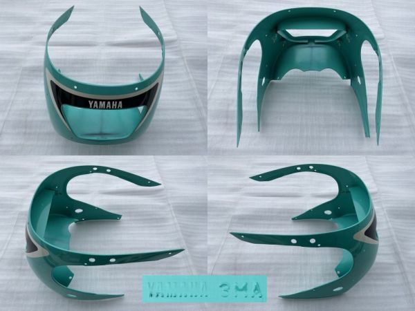 TZR250 3MA サンマ 純正 アッパーカウル フロントカウル 1990年 ライトシアンソリッド/ブラック 補修用 ストック 未使用 激レア 希少 廃番_画像6