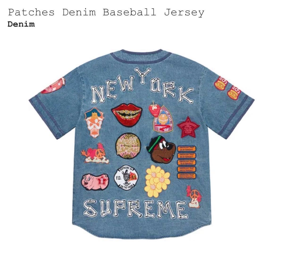 SS21 Supreme Patches Denim Baseball Jersey. This - Depop