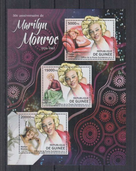 ギニア切手『マリリン・モンロー逝去50周年』3枚シート 2012 A_画像1