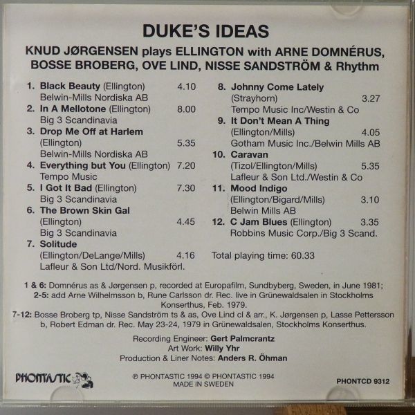 【オススメ】KNUD JORGENSEN PLAYS ELLINGTON　DUKES IDEAS　アルネ・ドムネラス　ARNE DOMNERUS　演奏良し　優秀録音_左上のツメなし