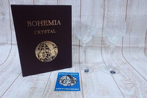 6-7841/未使用品 ボヘミアクリスタル ペアワイングラス BOHEMIA CRYSTAL