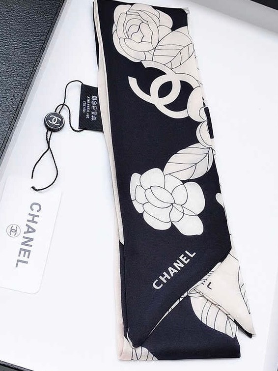 CHANEL シャネル シルク ツイル ヘアバンド スカーフ ブラック CHANEL シャネル シルク ツイル ヘアバンド スカーフ ブラック
