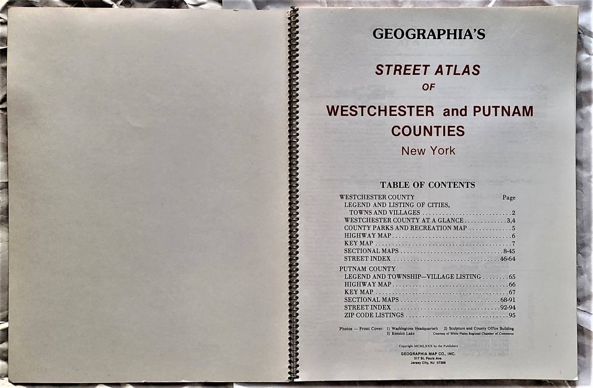 1980年代 ニューヨーク州 ウエストチェスター郡、パットナム郡 道路地図 ドライブ地図 アトラス