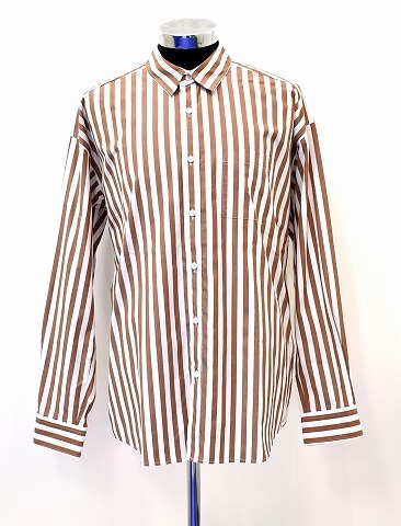 MISTERGENTLEMAN(ミスタージェントルマン) PULLED BACK COLLAR STRIPE MODERN SHIRT バックカラーモダンシャツ長袖ストライプ オーバー_画像1