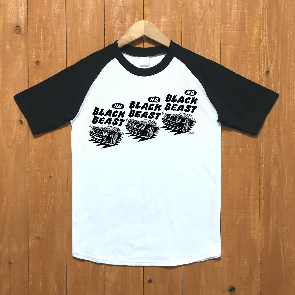 ■BLACK BEAST ラグランTシャツ■ Mサイズ（ブラックxブラック） トランザム　アメリカ　アメ車_画像1