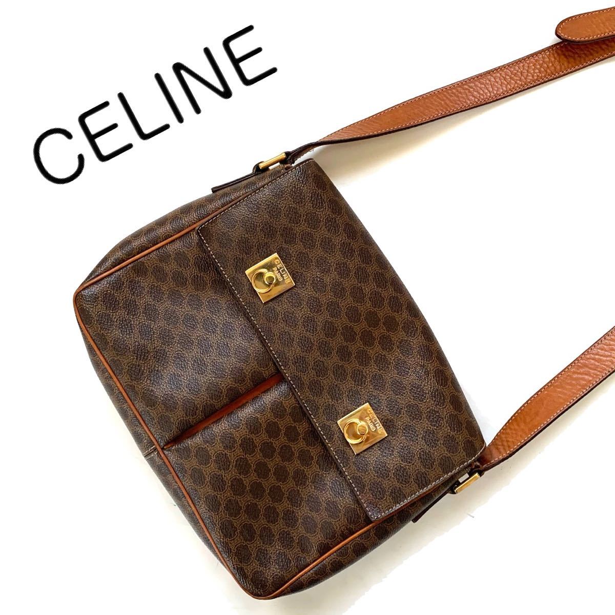 【送料無料】celine セリーヌ　レア品　マカダム柄　ショルダーバッグ レザー　金具　ロゴ　斜め掛け　カバン　PVC レザー　ヴィンテージ_画像1