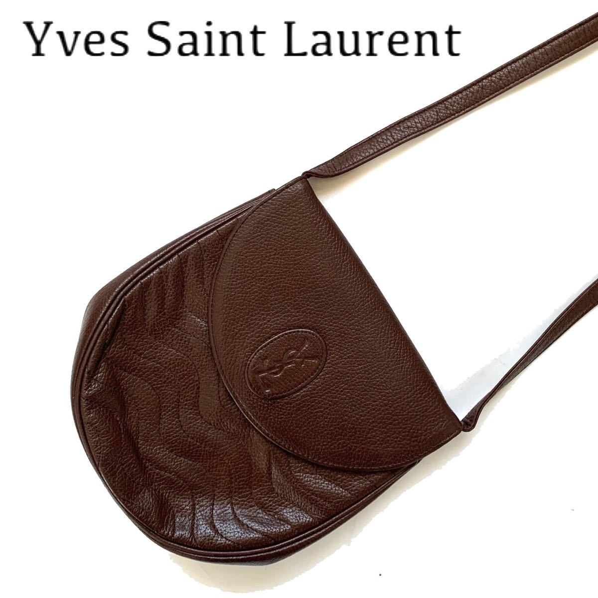 【​限​定​販​売​】 【送料無料】YvesSaintLaurent イブサンローラン　本革　ミニバッグ　ポシェット　ブラウン　ロゴ　カバン　ショルダーバッグ　ミニバッグ かばん、バッグ