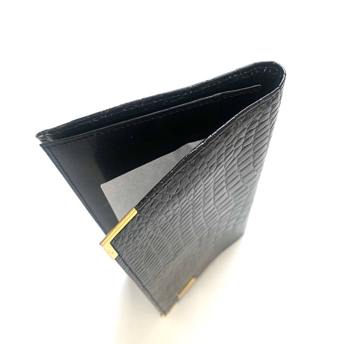 未使用】celine セリーヌ クロコ型押し 長財布 札入れ 馬車金具 黒-