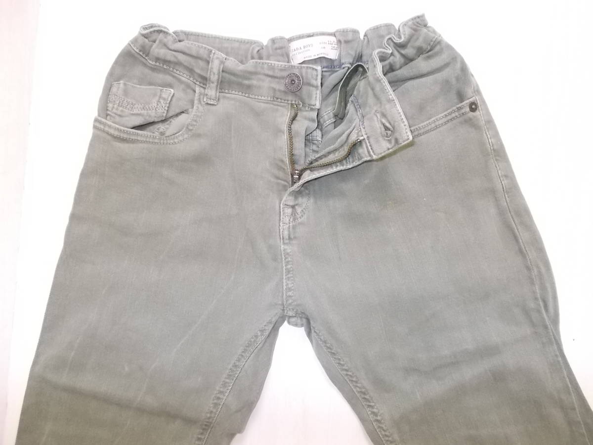 a1014◆ZARA BOYS collection SKINNY FITジーンズ◆ザラボーイズ スキニーデニム サイズ11/12 152cm カーキ色 ウエストゴム仕様3E_画像3