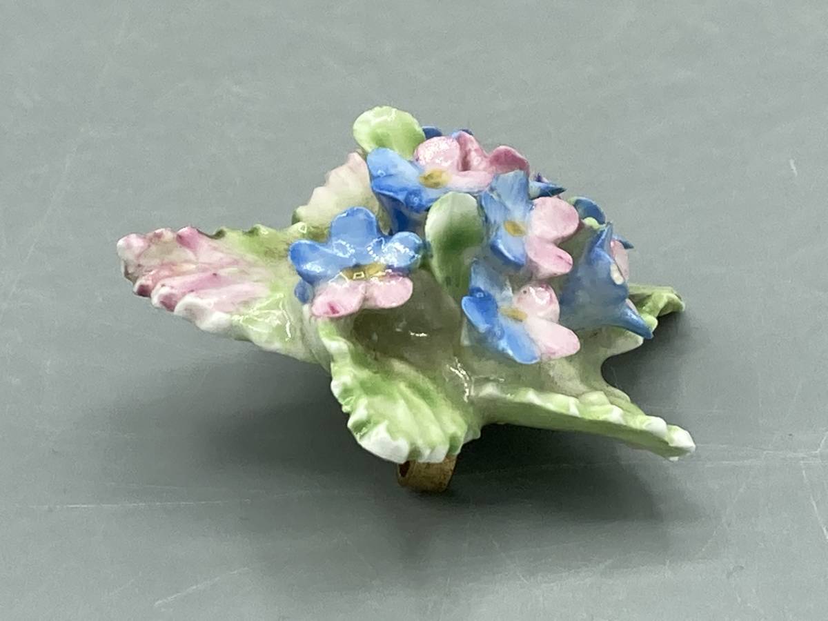 ビンテージ 陶花 ブローチ ブルー ピンク 陶器_画像6