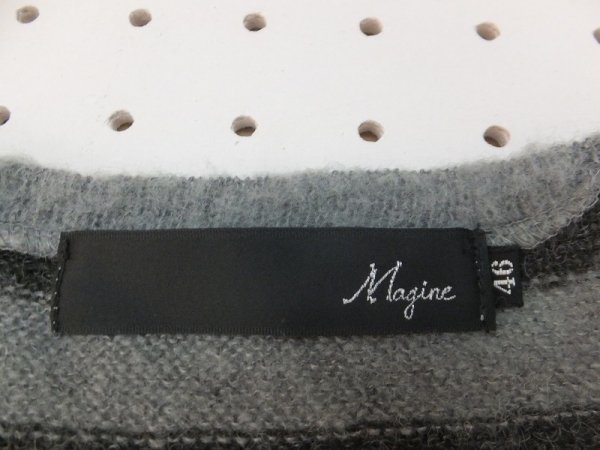 Magine メンズ メンズ ウール混 ボーダー 薄手 ニットソー 46 グレー黒_画像2
