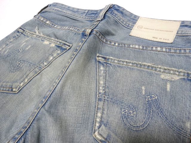 AG TAMBOURINE 27YEAR-DAMAGE DENIM PANTS 28 size / エージー タンバリン ダメージ リペア加工 エイジド デニム メンズ USA製 定価42000円_画像6