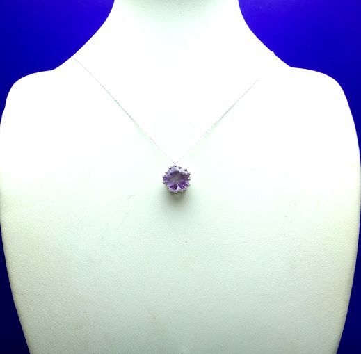 K10WG アメジスト 4ctアップ フラワー ペンダント ネックレス 40cm クラウン 王冠 ジュエリー 2月 誕生石 紫水晶 大きいサイズ