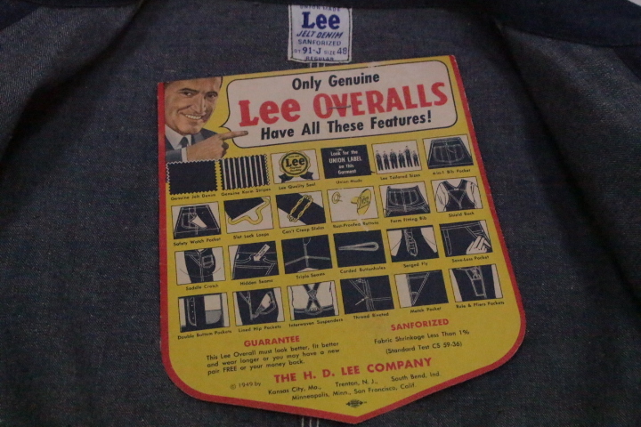 【時間指定不可】 VintageOriginal デッドストック ロングLボタン ヴィンテージ古着 デニムワークジャケット カバーオール Lee91-J 50's XLサイズ以上