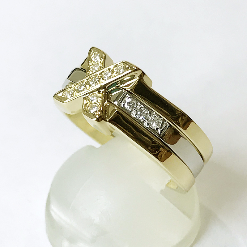 K18/Pt900 ダイヤ 0.08ct/0.06ct コンビリング 指輪 Ring qoj.Y5P05-