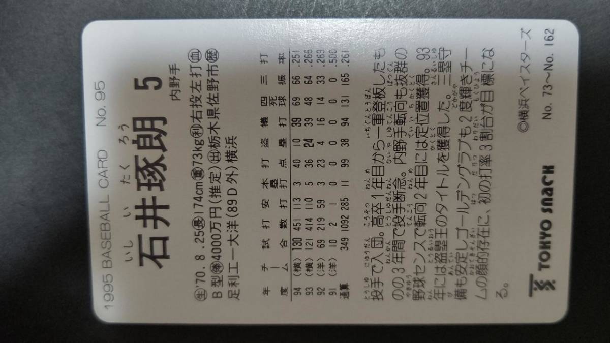  Calbee Professional Baseball card Tokyo snack TOKYO SNACK 95 year No.95 Ishii .. Taiyou Yokohama 1995 year rare block ( for searching ) Short block district version 
