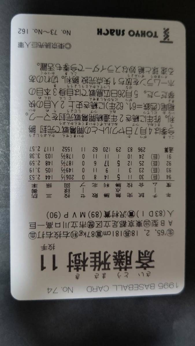  Calbee Professional Baseball card Tokyo snack TOKYO SNACK 95 year No.74. wistaria ... person ..1995 year rare block ( for searching ) Short block district version 