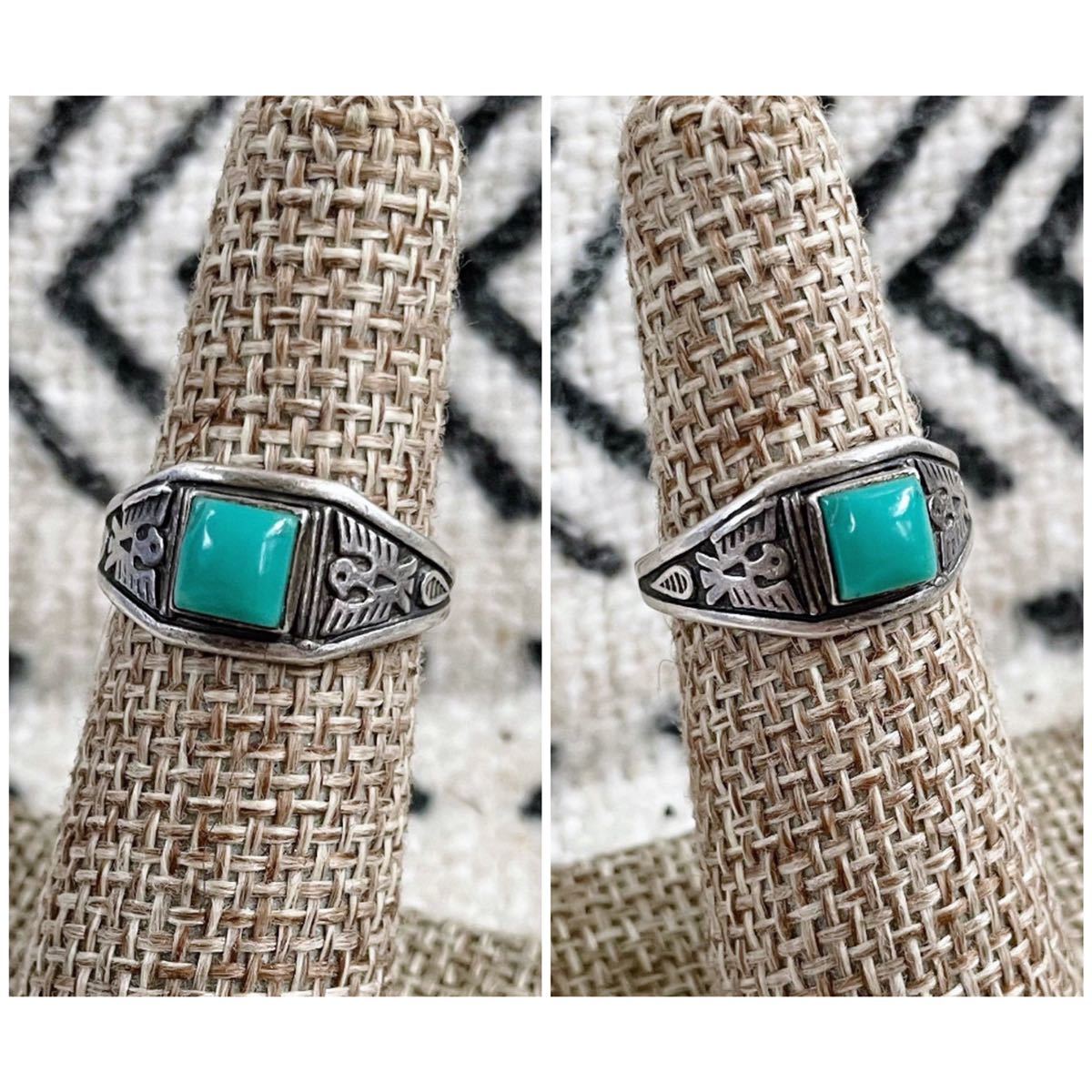 超 & Vintage Navajo 40's Bell Trading Post T-Bird Turquoise Ring 