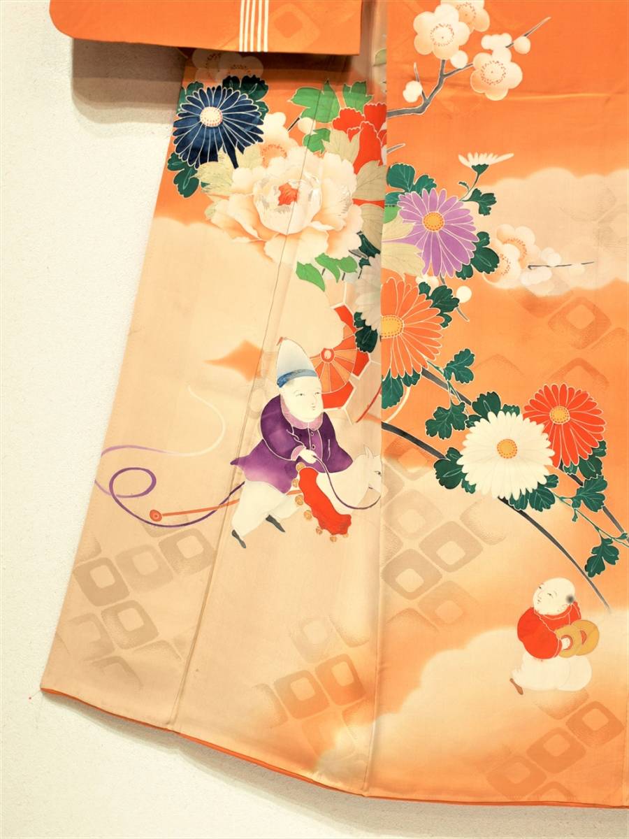  flower ..** price cut ** * antique kimono visit wear . flower Tang . brilliant orange retro Taisho romance 210513