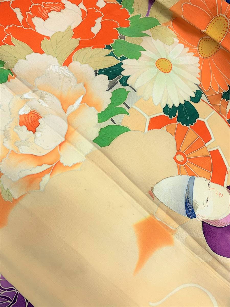  flower ..** price cut ** * antique kimono visit wear . flower Tang . brilliant orange retro Taisho romance 210513