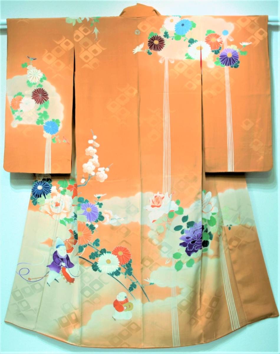  flower ..** price cut ** * antique kimono visit wear . flower Tang . brilliant orange retro Taisho romance 210513