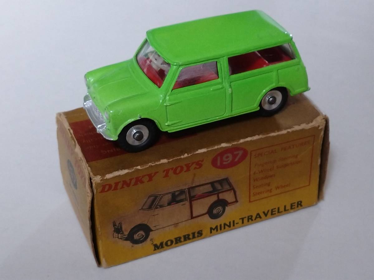  britain Dinky company No.197 Morris Mini * tiger bela- fluorescence green that time thing original box attaching beautiful goods 