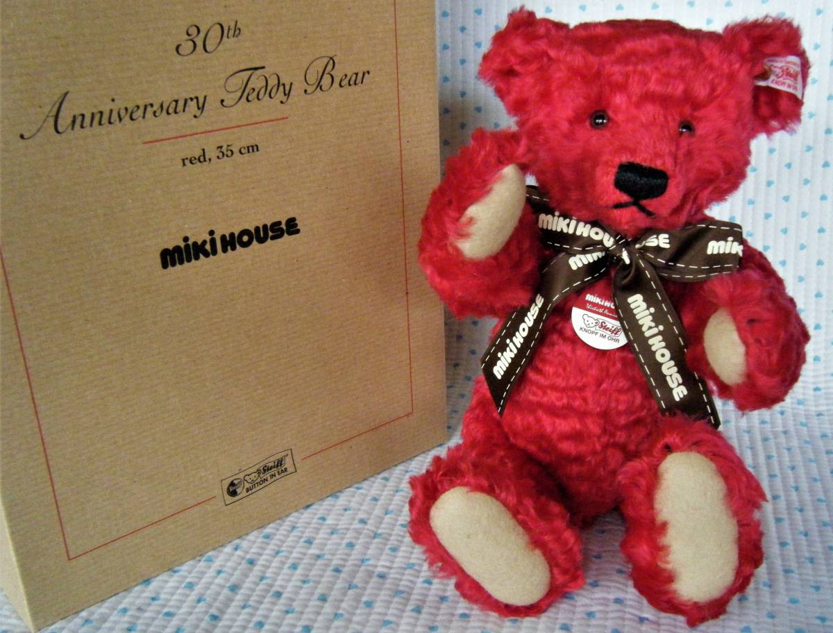 ミキハウス×シュタイフ　MIKIHOUSE×Steiff　TEDDYBEAR　ミキハウス30周年記念 テディベア　赤色　身長:約35㌢　0071/1500　2001年限定品