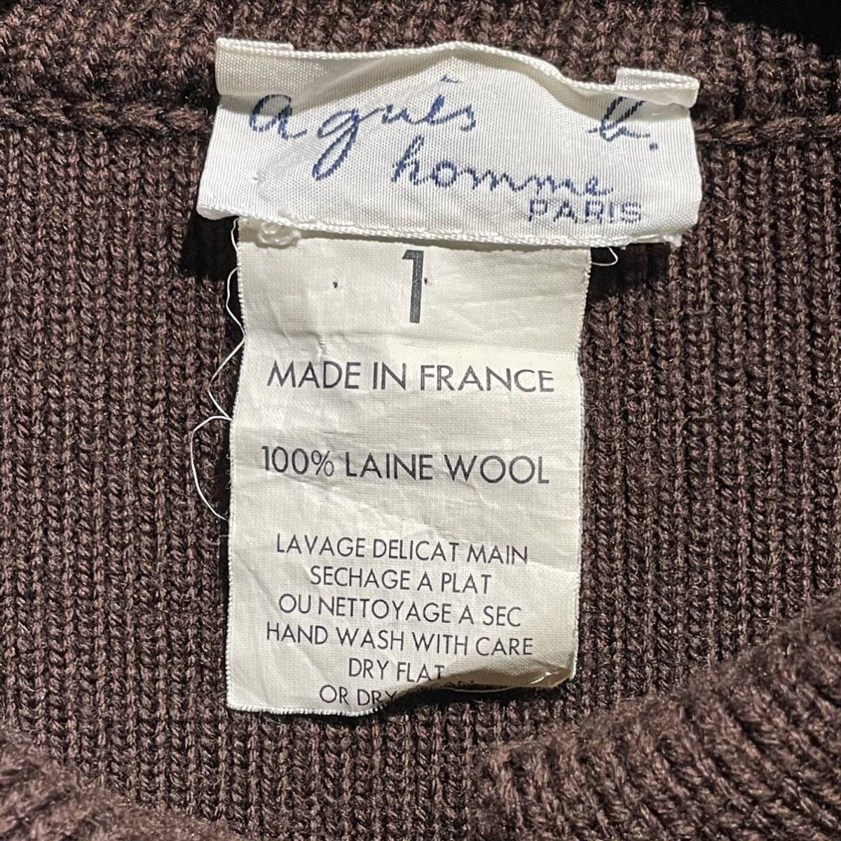 agnes b. homme Vネックハイゲージニット セーター 薄手 1062673 ヴィンテージ フランス製 2 BLK 麻