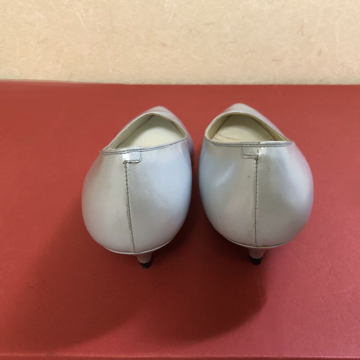  unused goods superior article * original leather shoes 23.5cm spring summer autumn winter elegant middle heel sense of stability heel pumps light blue lady's shoes stylish pumps woman blue gray 