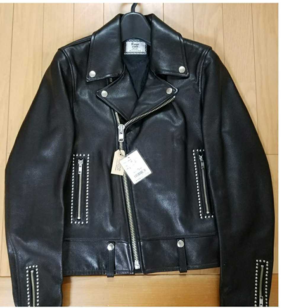 激レアSサイズ未使用 定価220000円 Rags McGREGOR ラグスマックレガー DOUBLE RIDERS STUDS　LEATHER JACKET ブラック ライダースJKTレザー_画像1