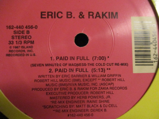 Eric B. & Rakim ： Move The Crowd 12'' c/w Paid In Full(Seven Minutes Of Madness-The Cold Cut Re-Mix) // 落札5点で送料無料_画像3