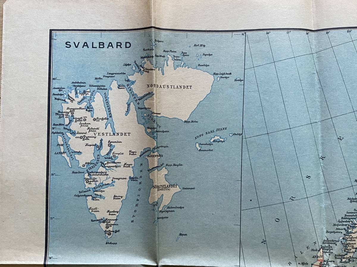 ノルウェー地図 1928年 オスロ～北極圏 スヴァールバル諸島_画像7