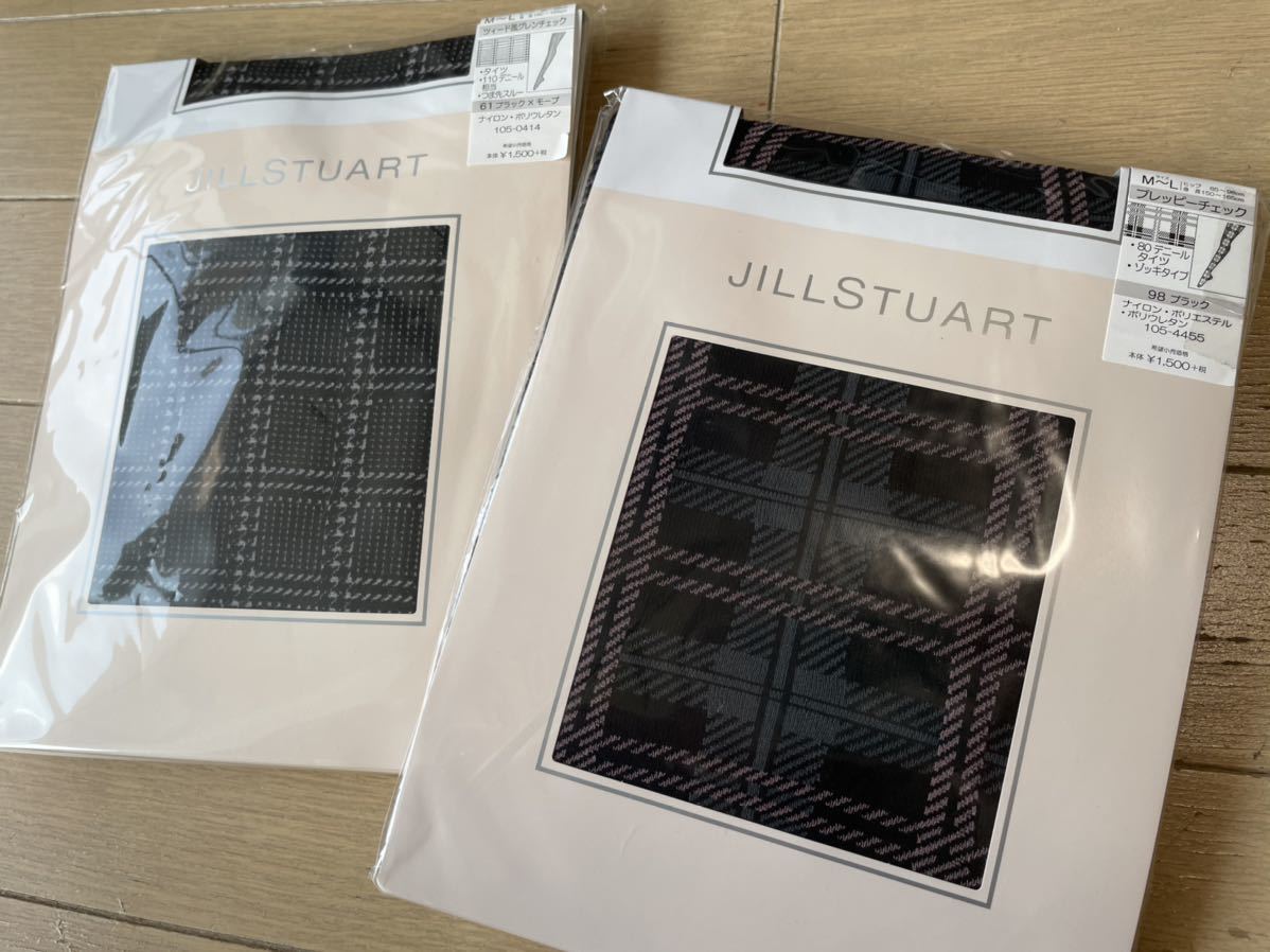 即決！JILLSTUART ジルスチュアート 日本製 タイツ 2足組 ツィード風グレンチェック柄 黒Xモーブ&プレッピーチェック柄黒 M~L_画像5